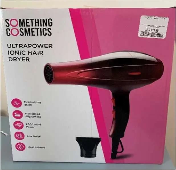 Photo from the official notice: Elgetec & Something Cosmetics Ultrapower Ionic Hair Dryer sold via TK Maxx — fire & electric shock risk