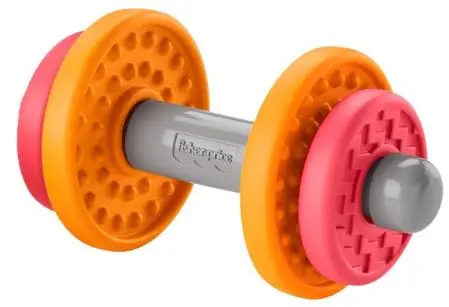 Photo from the official notice: Fisher Price Dumbbell Toy sold in Baby Biceps Gift Set — choking risk