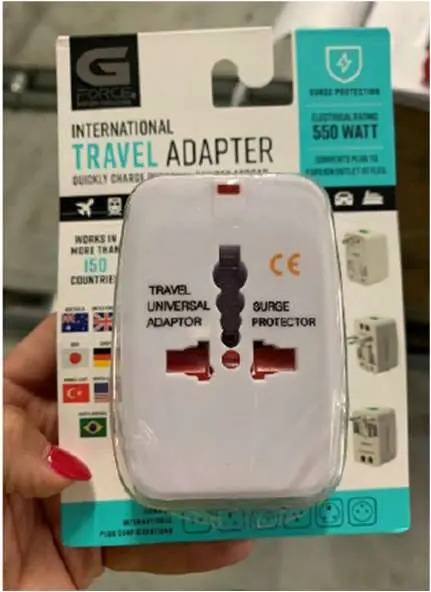 Photo from the official notice: Global Travel Adaptors sold via TK Maxx — electric shock risk