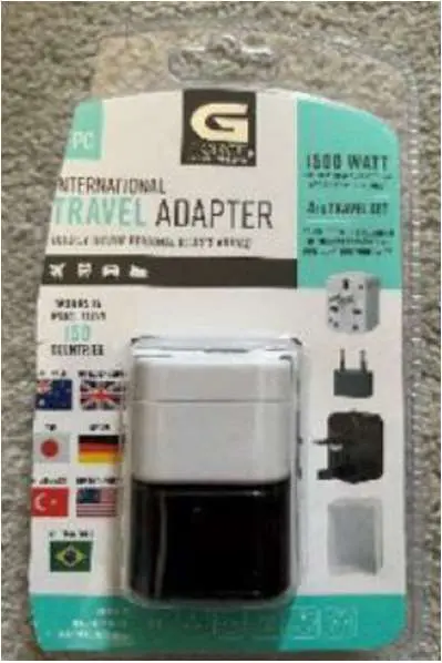 Photo from the official notice: Global Travel Adaptors sold via TK Maxx — electric shock risk