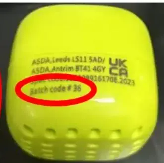 Photo from the official notice: Hapello Sensory Roller sold by Asda — choking risk
