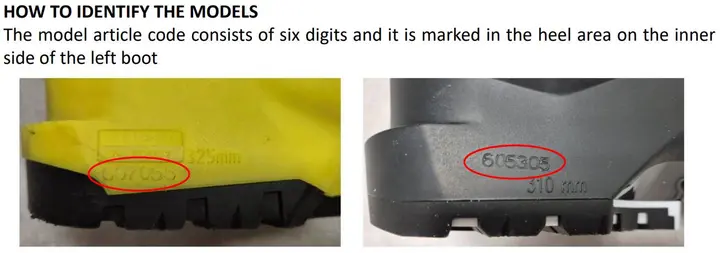 Photo from the official notice: Head Sport GmbH Head Yellow Ski Boots — injuries risk
