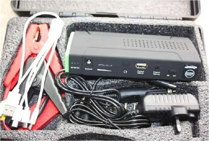 Photo from the official notice: High-Power Multi-Function Jump Starter with AC Adapter Model OUSM-150100 — electric shock risk
