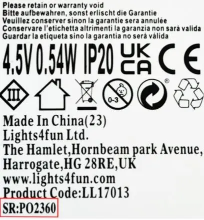Photo from the official notice: Lights 4 Fun Cloud Silhouette Battery Night Light — fire risk