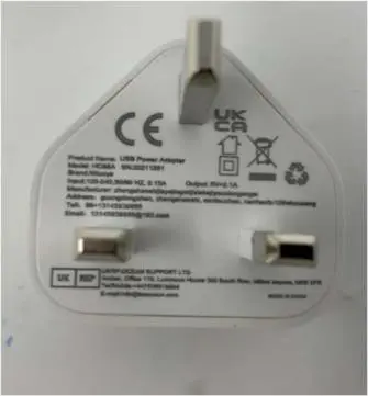 Photo from the official notice: Niluoya USB Charger Plug 2.1A/5V Dual Port USB Power Adapter sold via Amazon — electric shock risk