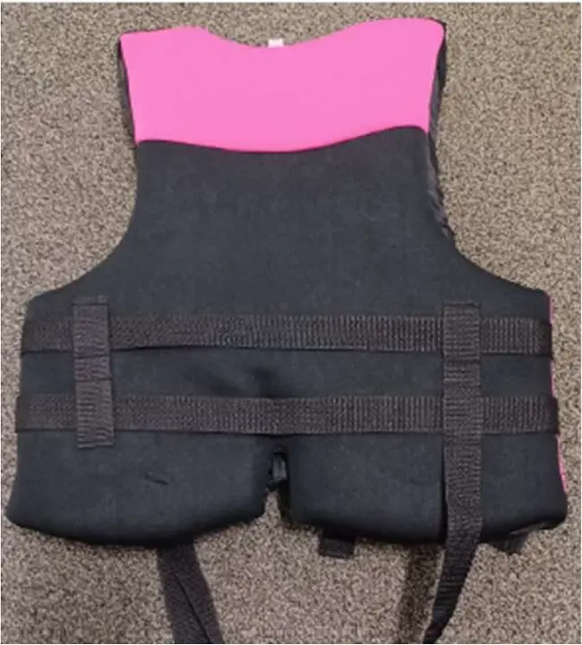 Photo from the official notice: Pink and Black Life Jacket sold via Amazon — drowning risk