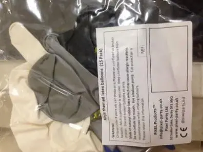 Photo from the official notice: Pixel Party / Pixel Products Themed Latex Balloons sold via Amazon and eBay (2407-0020/1/2) — chemical risk