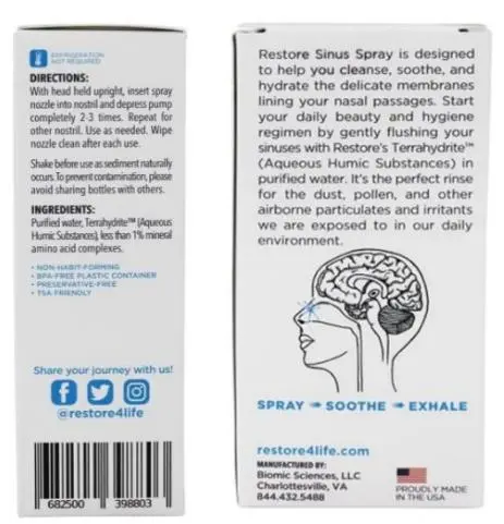 Photo from the official notice: Restore Sinus Spray — microbiological risk