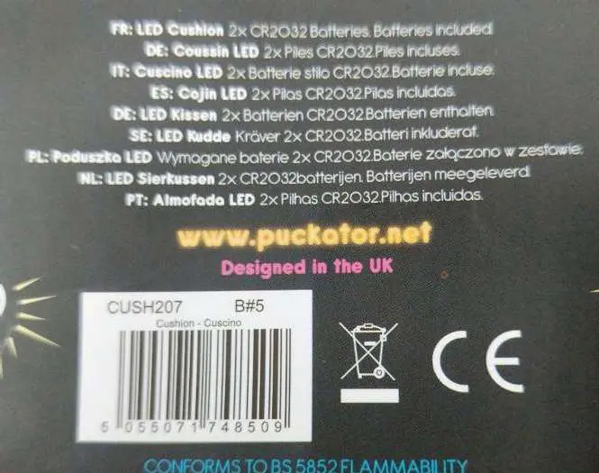 Photo from the official notice: Retro Gaming Next Gen Decorative LED Cushion — choking & suffocation risk