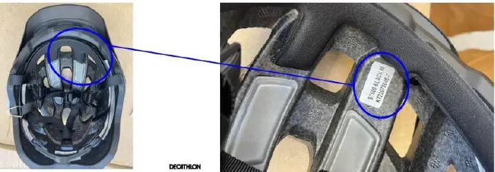 Photo from the official notice: ROCKRIDER Helmet MTB EXPL500 or ST500 sold by Decathlon — falls risk