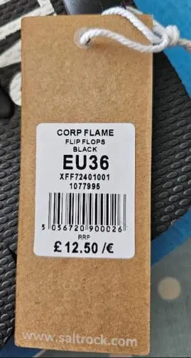 Photo from the official notice: Saltrock Corp Flame Flip Flops — chemical risk