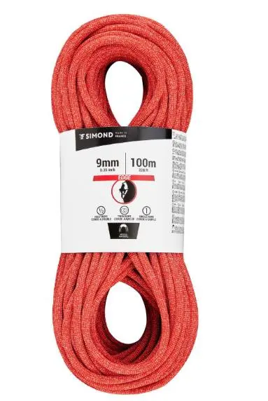 Photo from the official notice: Simond EDGE ROPE 9mm x 80m and EDGE ROPE 9mm x 100m — falls risk