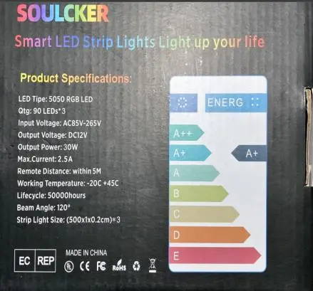 Photo from the official notice: Soulcker Smart LED Strip Lights (15m/50ft) — choking risk