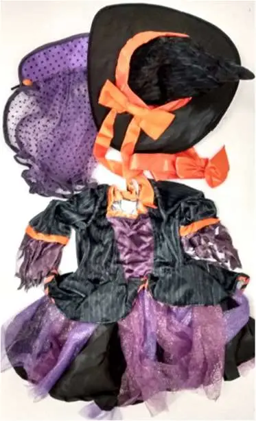 Photo from the official notice: Spooktacular Creations Orange & Purple Halloween witch costume sold via Amazon — choking & strangulation risk
