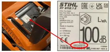 Photo from the official notice: Stihl Ride-on Lawn Mowers — fire risk