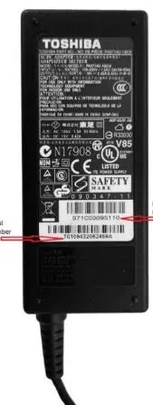 Photo from the official notice: Toshiba AC Adapters for Laptops — fire & burns risk