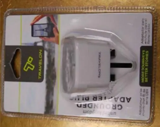 Photo from the official notice: Travelon Universal Adapter Plug Set sold by TK Maxx — electric shock risk