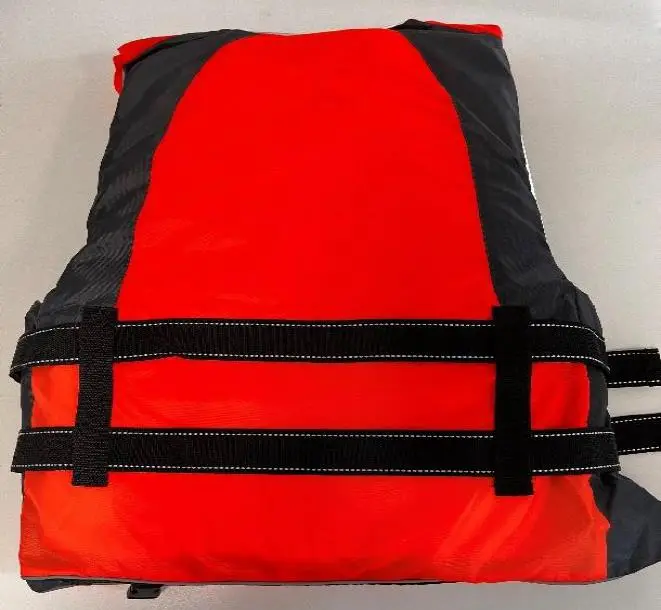 Photo from the official notice: Unbranded Black and Orange Life Jacket sold via Amazon — drowning risk
