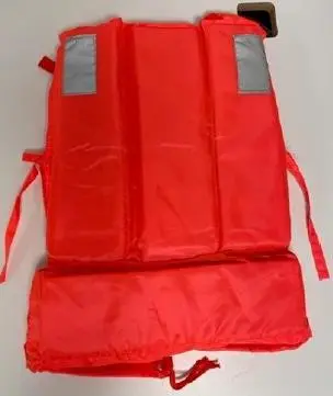 Photo from the official notice: Unbranded Orange Hand Tie Closure Life Jacket sold via Wish — drowning risk
