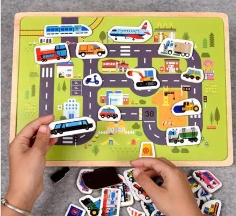 Photo from the official notice: Wooden Animal and Vehicle Magnetic Jigsaw Puzzles sold via Wish — choking risk