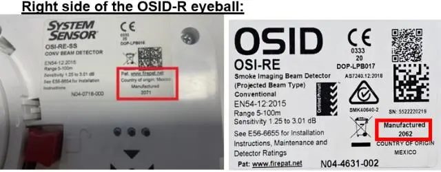Photo from the official notice: Xtralis and System Sensor OSID-R Conventional Detector — fire risk