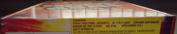 Photo from the official notice: Snap Bangers — burns risk