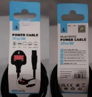 Photo from the official notice: 3Pin 3M Power Cable B6182 — fire risk