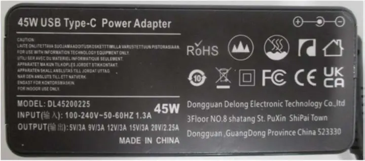 Photo from the official notice: 45W USB-C Type C Laptop Charger sold via Etsy — electric shock risk