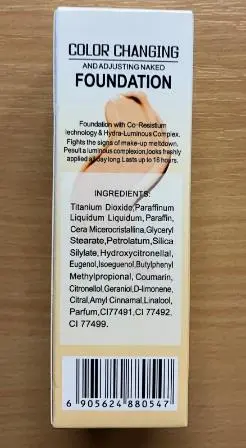 Photo from the official notice: Aliver Flawless Colour Changing Liquid Foundation sold via eBay — chemical risk