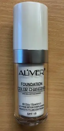 Photo from the official notice: Aliver Flawless Colour Changing Liquid Foundation sold via eBay — chemical risk