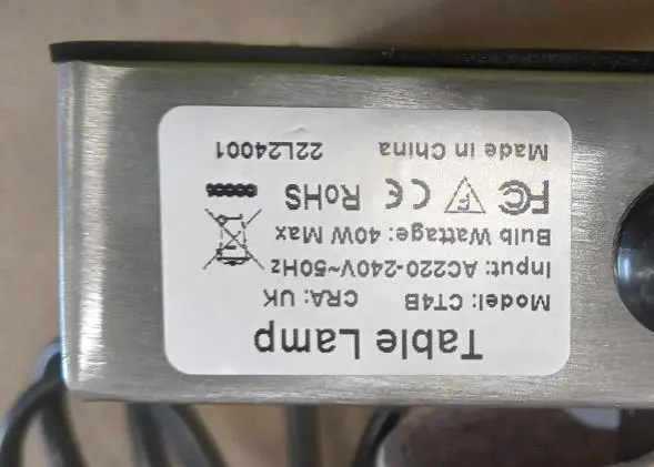 Photo from the official notice: Aomeya Table Lamp sold via Amazon — electric shock risk