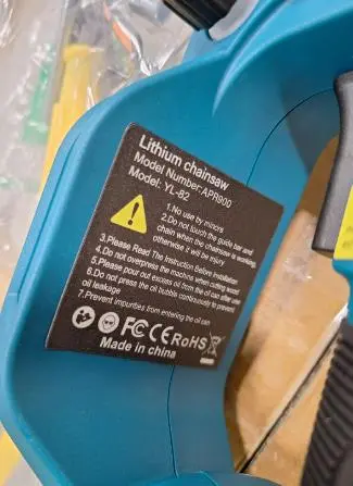 Photo from the official notice: APROTII Lithium Chainsaw sold via Amazon — fire risk