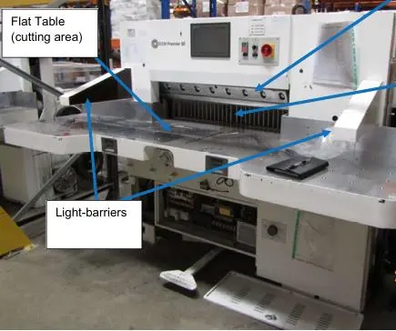 Photo from the official notice: CCM Premier 92 HPM Premier 92 M10 Paper Guillotine — damage to hearing risk