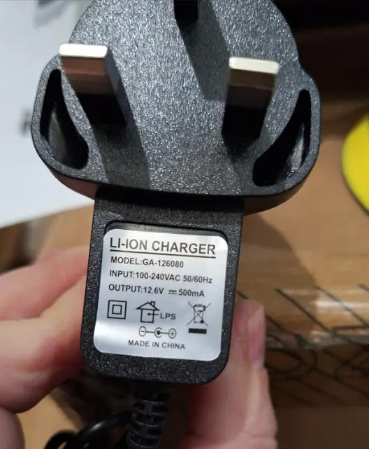 Photo from the official notice: Charger supplied for use with Polishing Machine KI7612 — fire risk