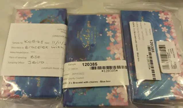 Photo from the official notice: DIY Bracelets with Charms Kit sold via Amazon — chemical risk