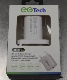 Photo from the official notice: EGTech 20W Fast Charger — electric shock risk