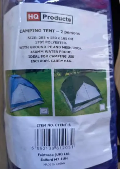 Photo from the official notice: HQ Products Camping Tent - 2 persons — burns risk