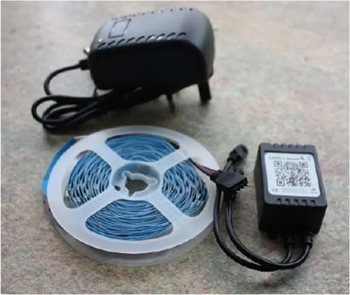 Photo from the official notice: LEDBLE 5 Metre LED lighting strip kit with AC adaptor model JCY-1220 — electric shock risk