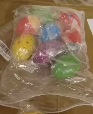 Photo from the official notice: Multi-coloured Egg Shakers sold via Amazon — choking risk