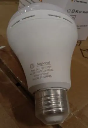 Photo from the official notice: NEPORTAL Rechargeable LED Emergency Bulb, QP-15W (2309-0040 / 2309-0153) — electric shock risk