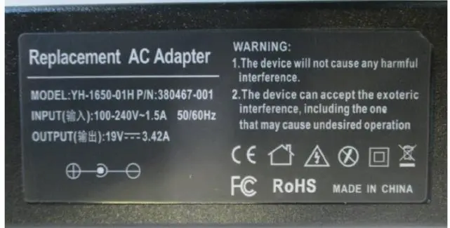 Photo from the official notice: Replacement Laptop Charger YH-1650-01H sold via Wish — electric shock risk