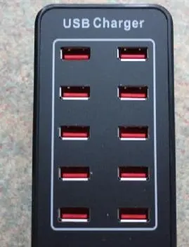 Photo from the official notice: SCCVEE 10 Port USB Charger, YFY-A92 sold via Amazon — fire & electric shock risk