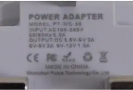 Photo from the official notice: Shenzhen Putuo Technology Power Adapter — electric shock risk