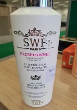 Photo from the official notice: SWP+ Skin Whitening Body Lotion — chemical risk