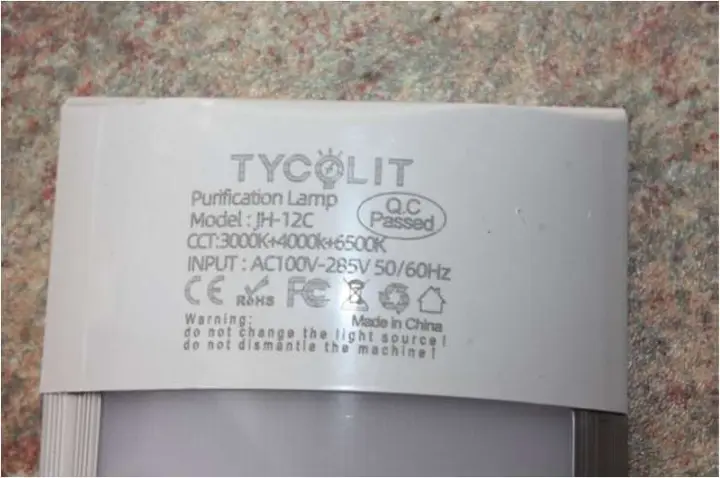 Photo from the official notice: Tycolit Purification Lamp — electric shock risk