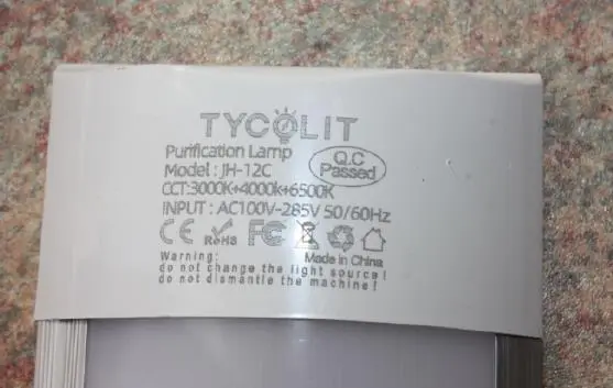 Photo from the official notice: Tycolit Purification Lamp (JH-12C) — electric shock risk