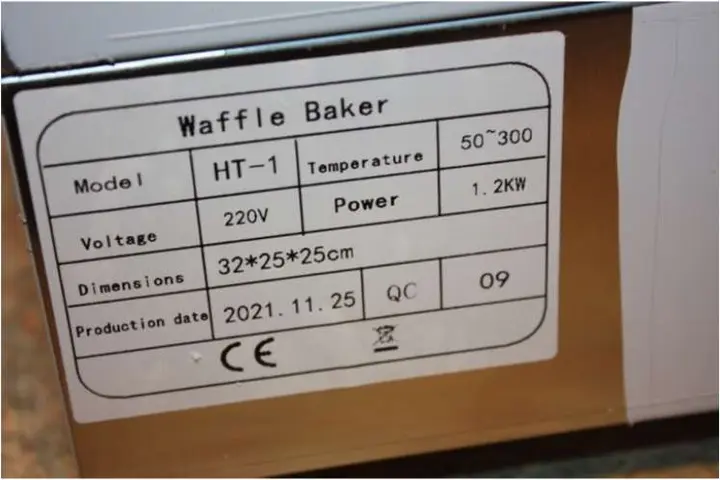 Photo from the official notice: Vevor HT-1 Waffle Maker — electric shock risk