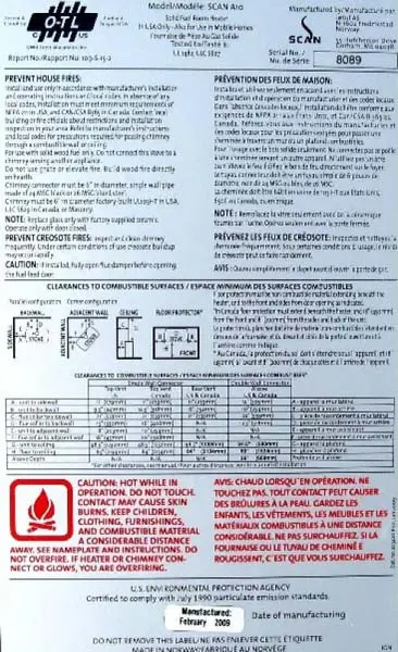 Picture of Label on Wood Burning Stove
