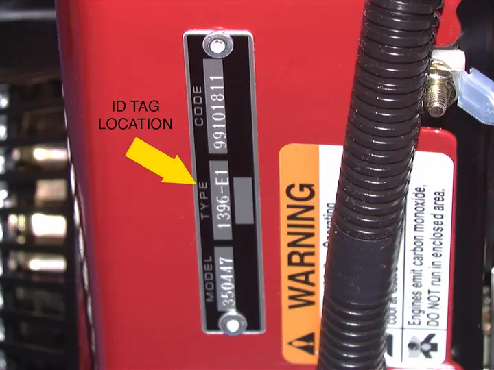Location of ID tag on recalled Vanguard V-twin gasoline engine