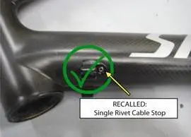Recalled Bicycle Single Rivet Cable Stop